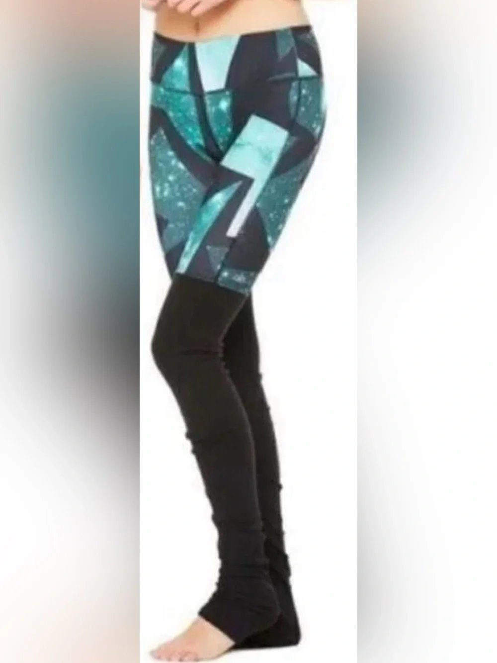 Alo Yoga Goddess Galaxy Print Ribbed Leggings M | Green Space Stirrup Yoga Pants